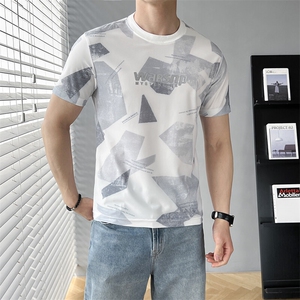 B353 T5827 P35 L-4XL 夏季2025新款男士冰丝凉感速干短袖T恤 杏图片