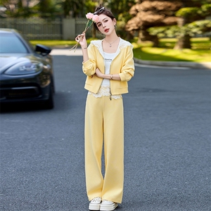 蕾丝连帽休闲运动套装女春秋2024新款小个子穿搭卫衣阔腿裤两件套图片