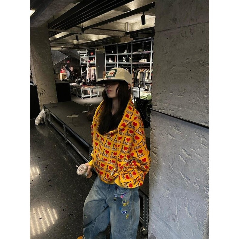 字母爱心长袖开衫卫衣男女春秋宽松休闲百搭潮情侣外套WYA227P52,女装短外套,星座1013-5