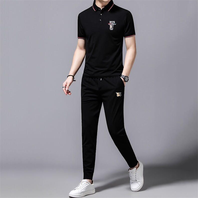 HP536夏季新款男士休闲套装刺绣男装百搭二件套,男装休闲套装,电商B360