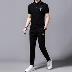 HP536夏季新款男士休闲套装刺绣男装百搭二件套，男装休闲套装，电商B360