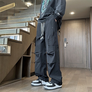 工装长裤男生春秋款抽绳休闲直筒宽松秋季百搭束脚裤图片