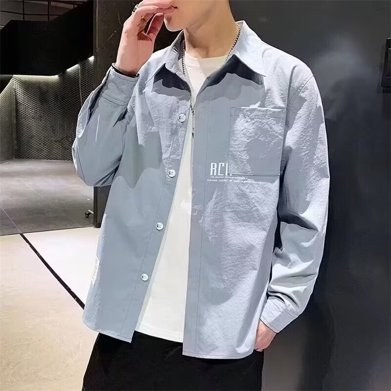 长袖衬衫男士春秋新款休闲帅气上衣外套潮流时尚青年薄款男装衬衣，男装衬衫，星座1210-1