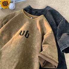 春夏新款纯棉重磅水洗高街字母印花T恤XZ604-DT106-P45控58，男装T恤，星座604