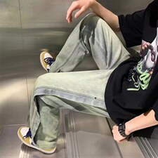美式高街复古做旧水洗牛仔裤宽松直筒垂感拖地阔腿裤男女8113-p45，男装牛仔裤，星座1008-1