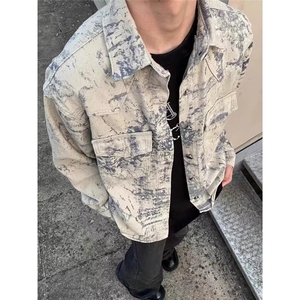 美式复古水洗做旧扎染牛仔夹克男潮牌高街宽松工装外套JA32-P72图片