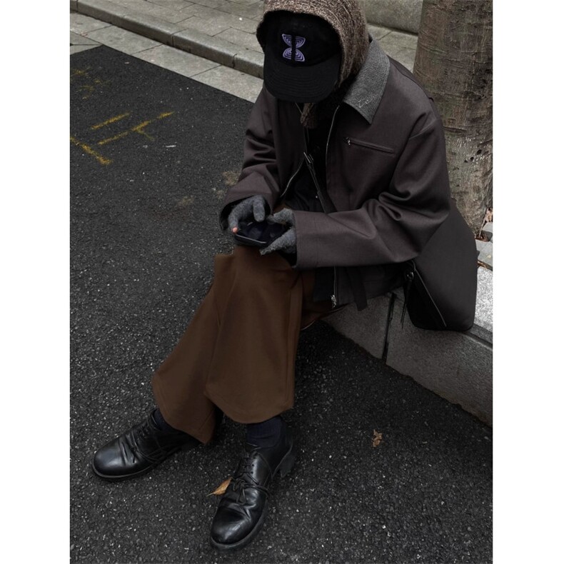 新款美式短款情侣外套男千鸟格双面穿翻领夹克潮牌-LJ90022-P83,男装夹克,星座1008