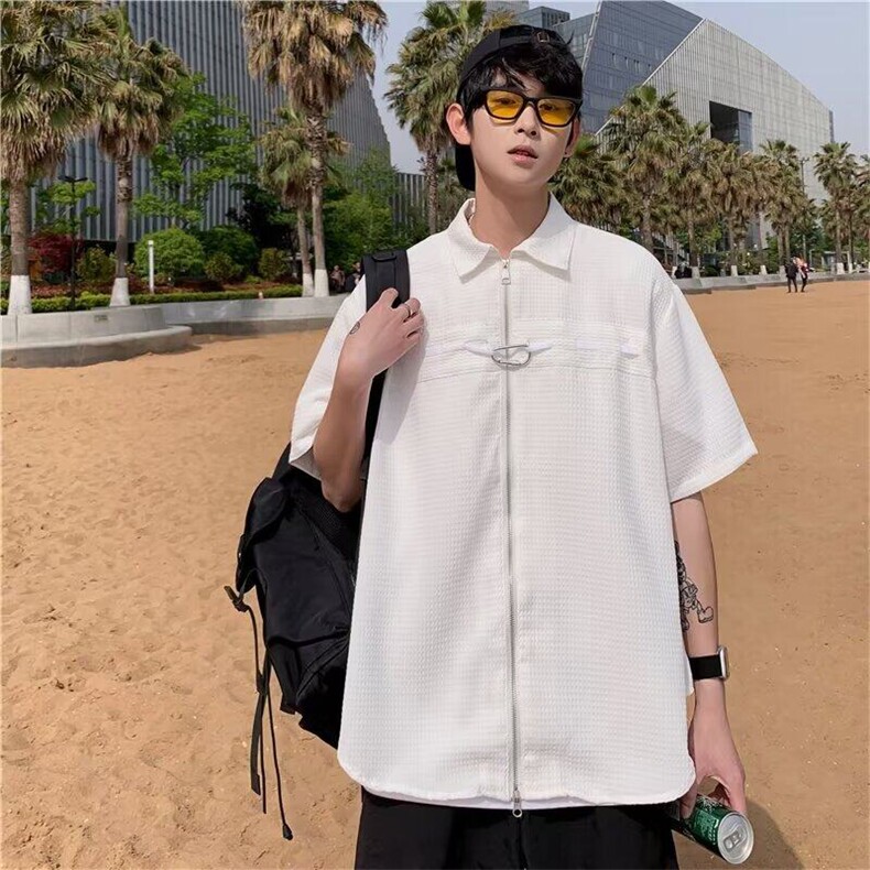CLH28-P32夏季时尚休闲修身短袖开衫拉链衬衫男百搭宽松半袖衬衣,男装T恤,星座1503-1