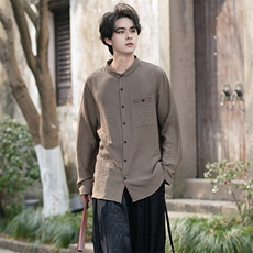 新中式风麻混纺双层领大码宽松休闲轻奢百搭长袖男女衬衫P55，男装衬衫，星座305A（原312A-1）