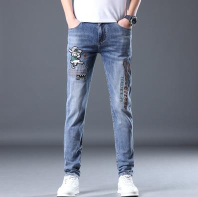 2023春夏新款水洗潮牌修身小脚刺绣弹力牛仔裤男B223-640-P95图片