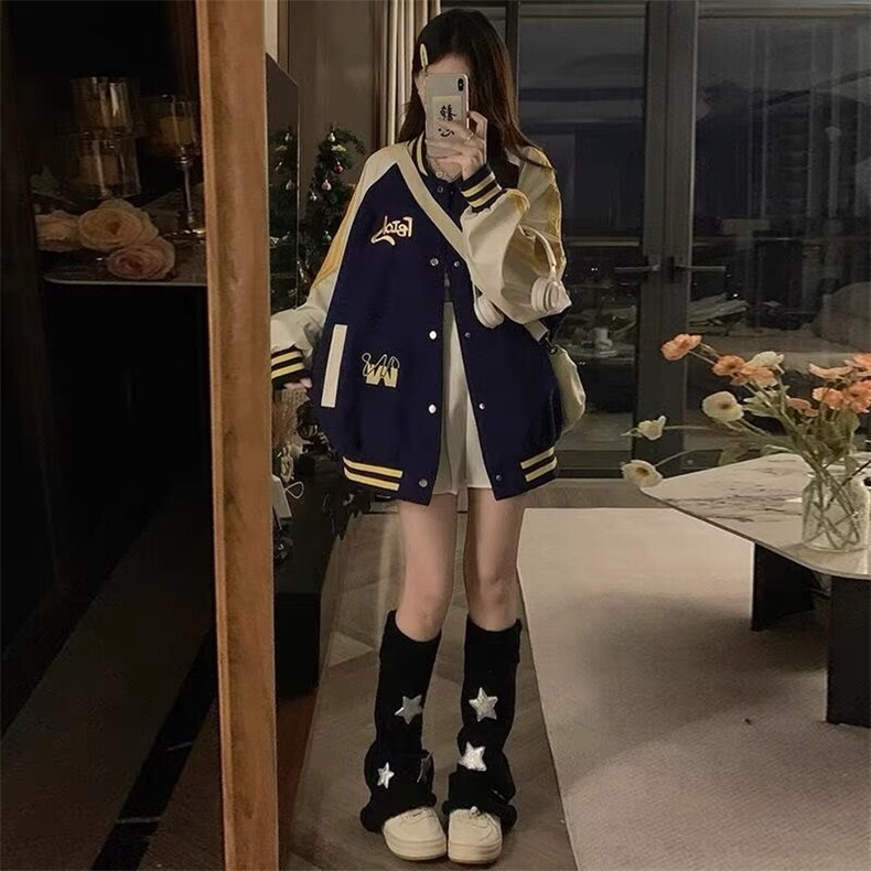 美式撞色三条杠男女棒球服春秋休闲百搭潮牌夹克情侣外套ins,男装夹克,星座506A
