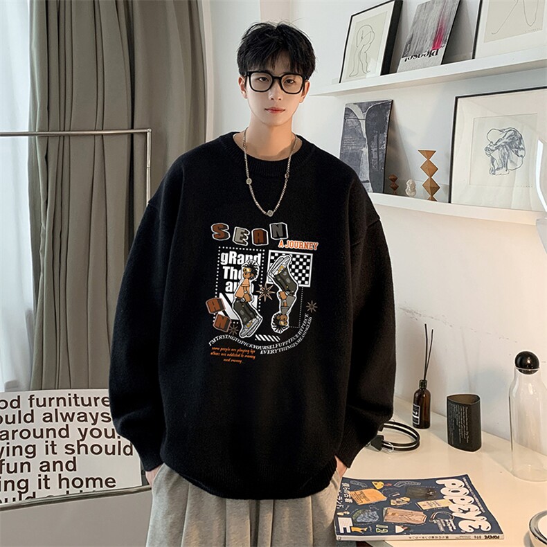 圆领毛衣男大码针织衫男毛线衣线衫M67282-P45 加绒款-P65图片