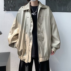 刺绣情侣夹克春秋季美式复古机车服外套男潮牌宽松设计感上衣，男装夹克，星座716-4