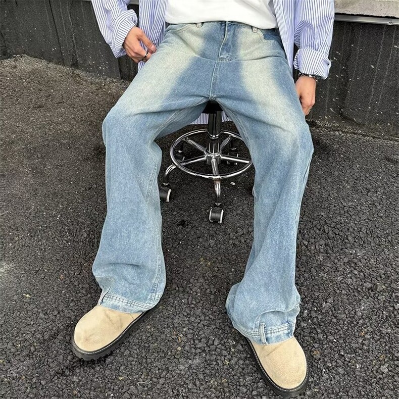 倒装反穿工装牛仔裤男春季美式高街复古宽松小众水洗阔腿拖地长裤,男装牛仔裤,星座601-2