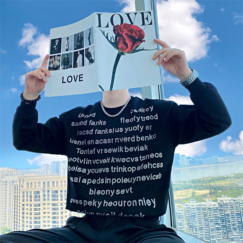 AW186/P78控108秋季社会小伙烫钻打底上衣百搭高级潮流卫衣男黑首,男装T恤,星座305B-1