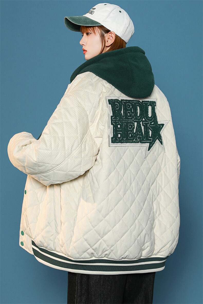 冬款中性风休闲毛巾绣棉服假两件连帽外套男士8135-P140控价178,男装棉衣,电商A441-1