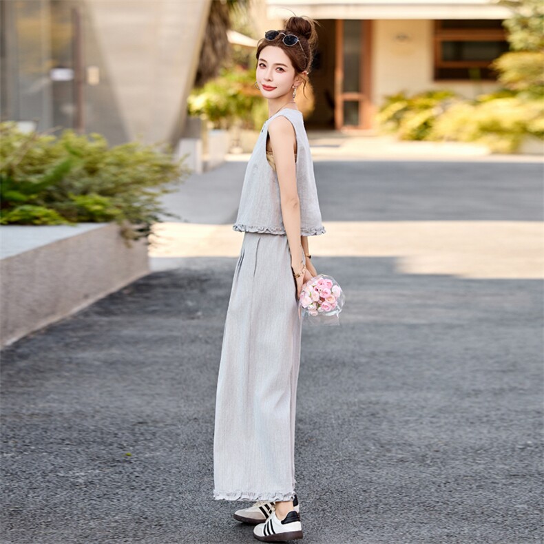 欧货休闲小香风马甲牛仔套装女2025夏季超火洋气减龄九分裤三件套,女装套装/套裙,瑶迪依秀