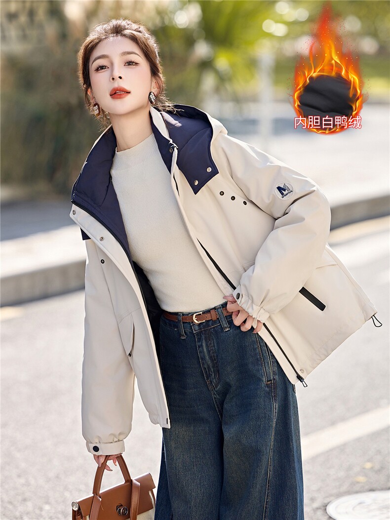 现货！现货！2025冬季新款冲锋衣羽绒服保暖加厚白鸭绒外套,女装羽绒服,以桐
