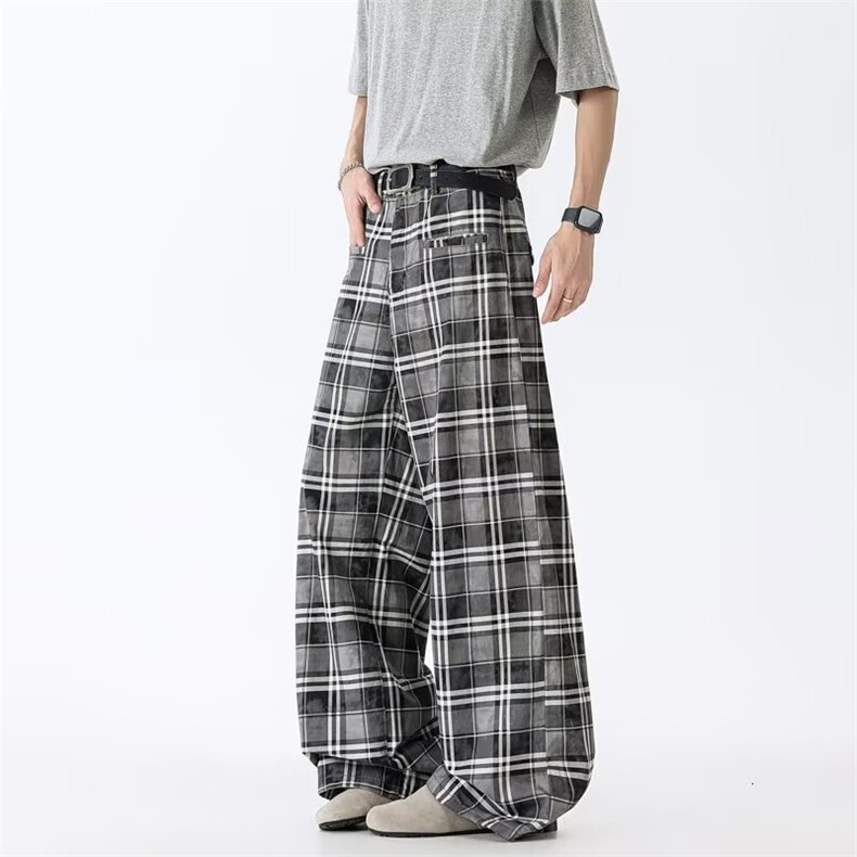 时尚百搭休闲裤男气质宽松显瘦格子阔腿裤男女，男装休闲裤，四季星座505
