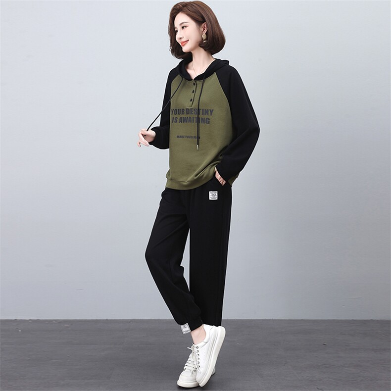 加绒休闲套装女2024秋冬季新款减龄加厚保暖卫衣卫裤运动服两件套,女装套装/套裙,独衣靓