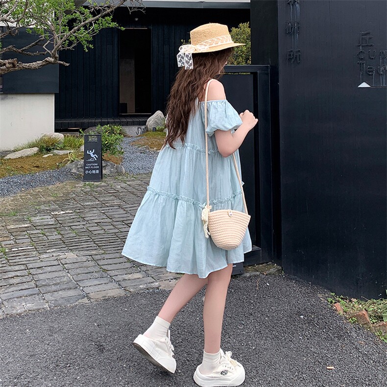 法式绝美超仙露肩连衣裙女2025夏季新款超好看亮片拼接度假风裙子,商品下架区,网红馆