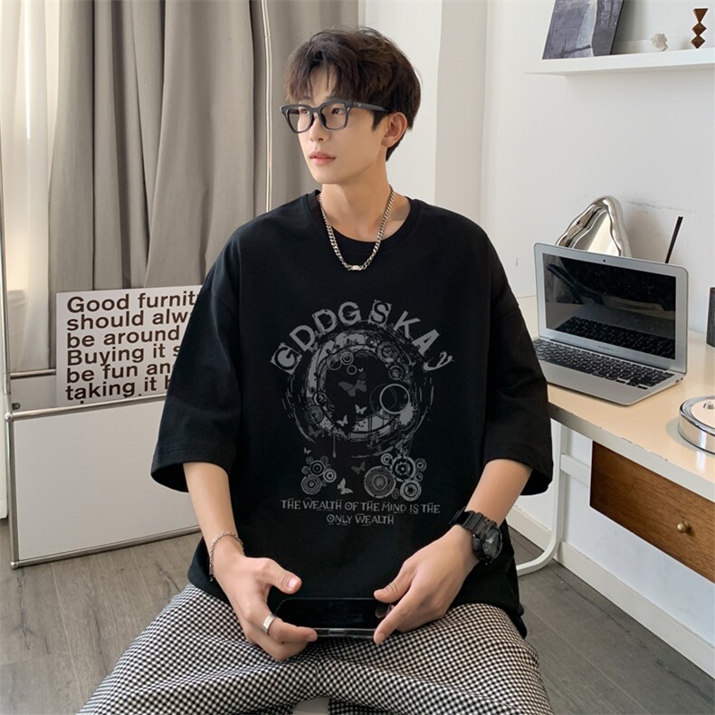 已注册/夏季新款内景纯棉中性圆领短袖T恤男潮宽松体恤DT9675/P25,男装T恤,电商B316