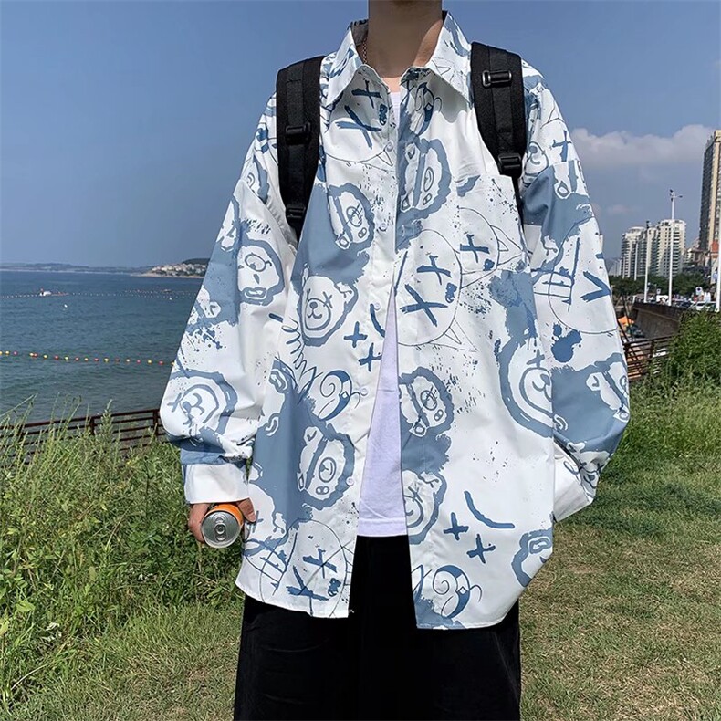 长袖印花衬衫春款男港风潮流C510P28,男装衬衫,星座1116-2