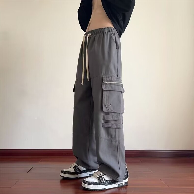 工装裤男春夏季宽松痞帅直筒裤潮牌潮流机能休闲裤子男款 KD76图片