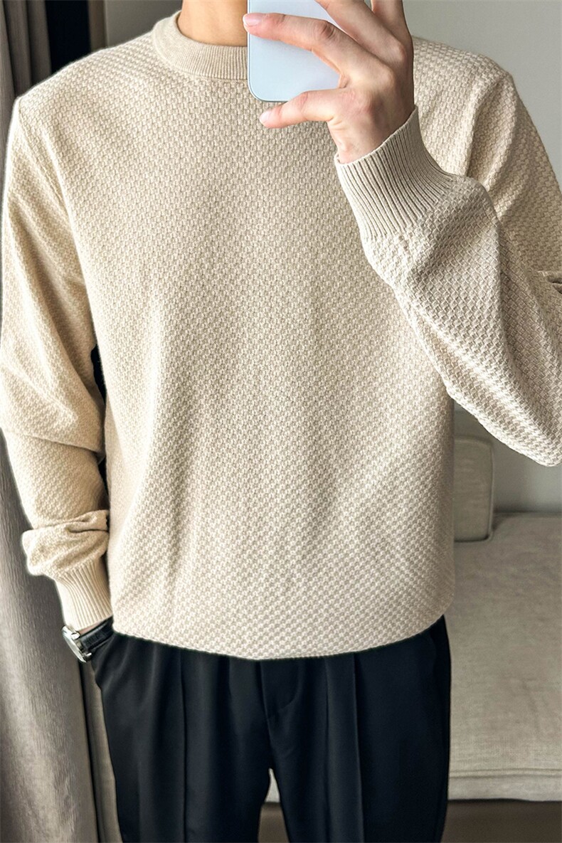 秋冬圆领毛衣打底衫针织衫暗格纹W6001-P50,男装针织衫/毛衣,星座1012-1