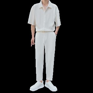 轻熟风高弹垂感冰丝翻领衬衣男生穿搭时尚套装TZ24/P90特控145图片