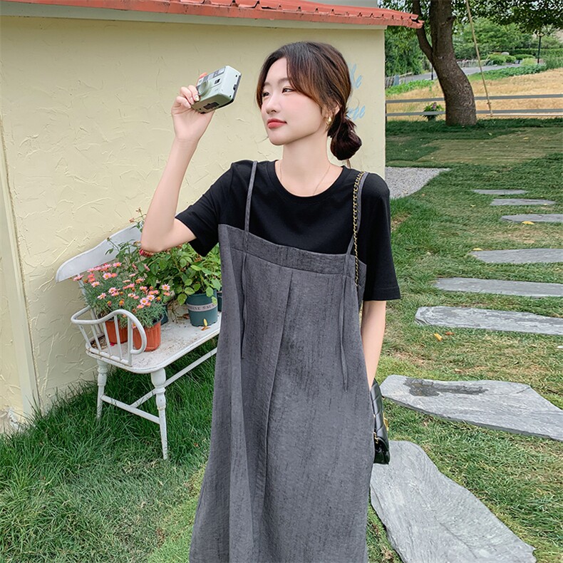 新款现货主推扎染假二件连衣裙9851-P115-K168,女装连衣裙,2C129