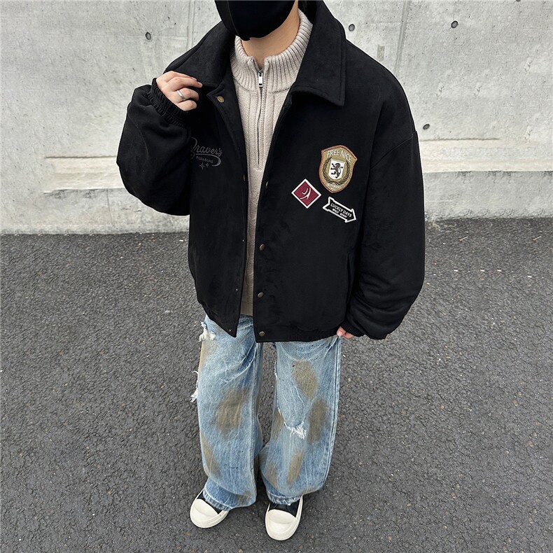 麂皮绒棉衣男女同款复古绣花保暖上衣GS65017,男装棉衣,星座1206（原A206）