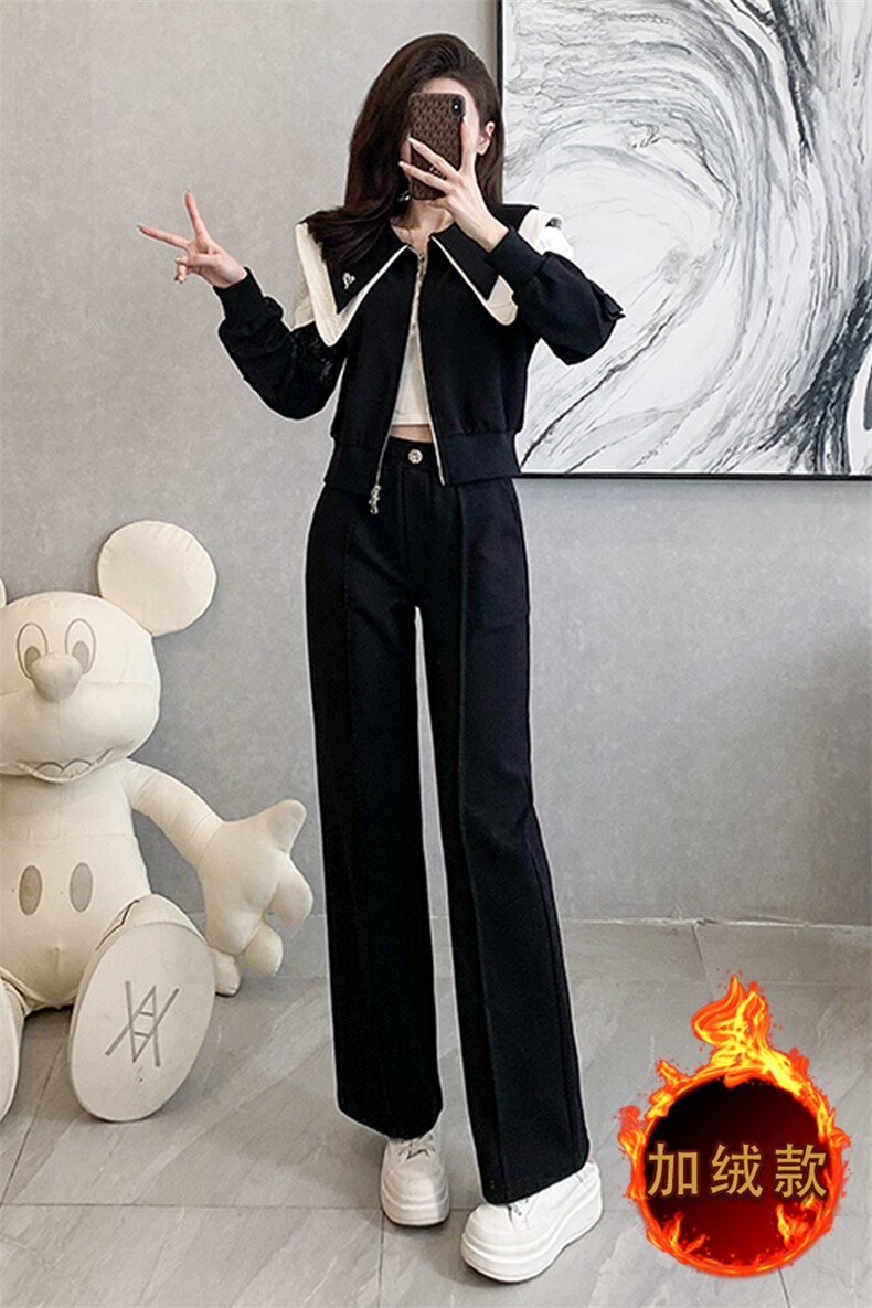 女秋冬加绒加厚新款运动服阔腿裤两件套,女装套装/套裙,江南