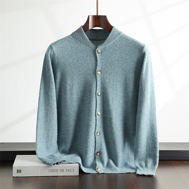 2025年秋季拉链宽松青果领扣开衫时尚百搭通勤休闲，男装羊绒开衫，飞邦羊绒