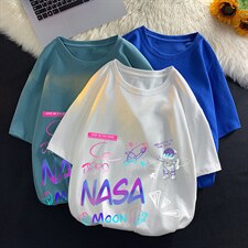 DX17186-P20 NASA联名同款纯棉短袖t恤男大码半袖打底衫宽松 平铺图片