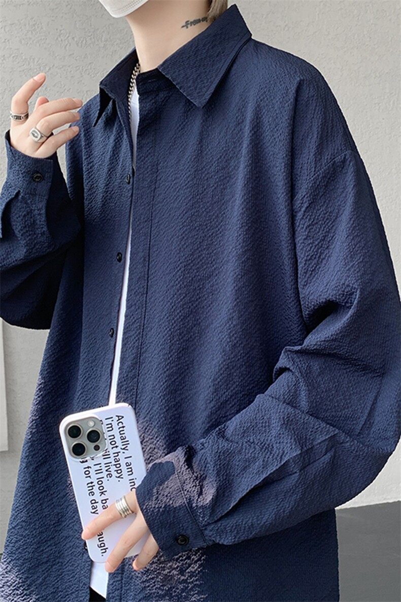 8XL-M泡泡纱盐缩肌理长袖衬衫男春季冰丝外套防晒衬衣CS29007P40,男装防晒衣,电商B312