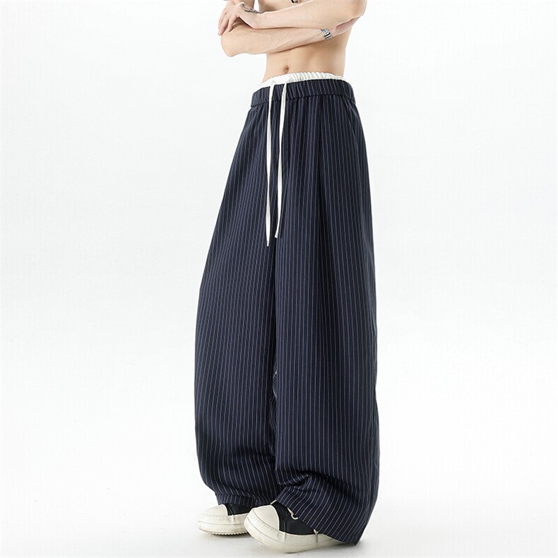 8XL-M假两件双腰山本裤条纹休闲西裤男夏宽松大码阔腿裤KZ052P60图片