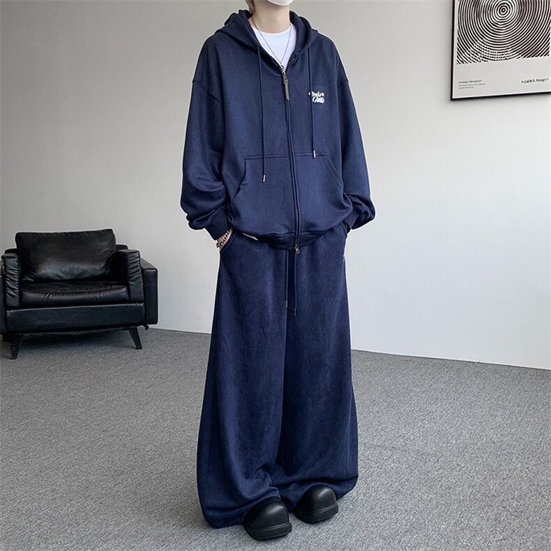 麂皮绒连帽卫衣运动套装男校园风运动服两件套学生班服TZ115-P128，男装休闲套装，电商D206-1