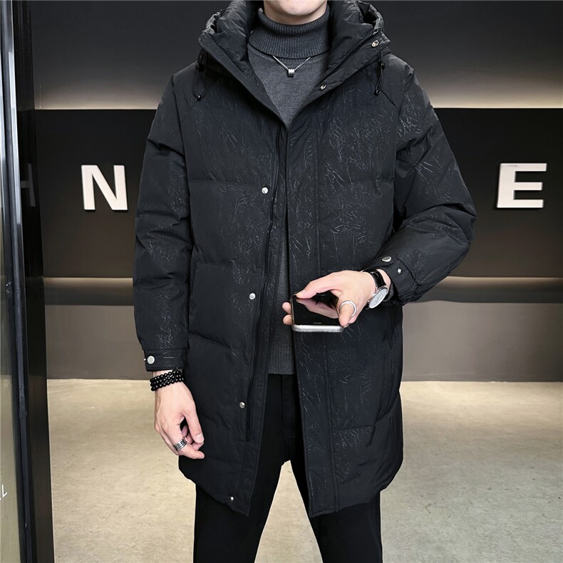 9997-M-3XL-P235标50店主风休闲中长款连帽特殊面料羽绒服外套,男装羽绒服,电商B255
