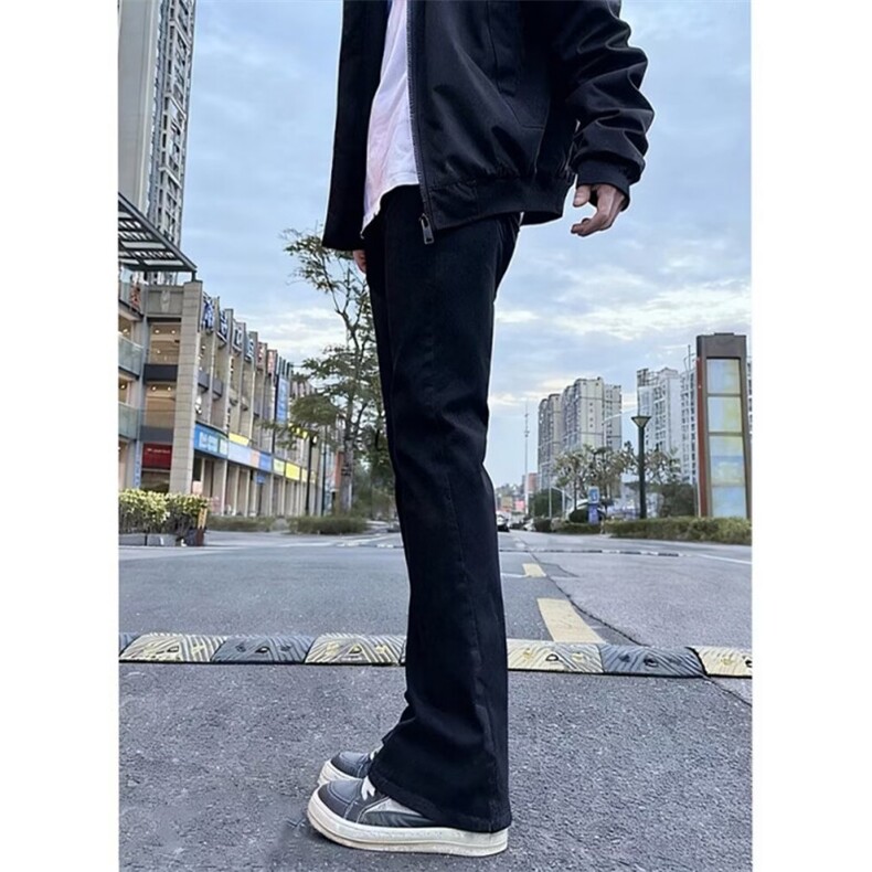 美式弯刀黑牛仔男女款春秋款高街微喇裤修身显瘦弹力裤H6248P37,男装休闲裤,星座1112-1