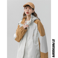 新款立领连帽撞色拼接情侣冲锋衣登山服夹克JK18/P65，男装夹克，星座202-3