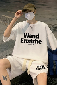 套装！夏季华夫格套装男T恤短裤男两件套大码港风TZ56-P50图片