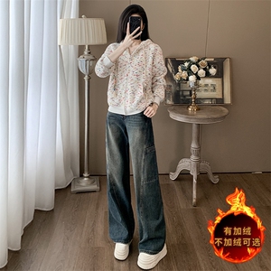 2025秋季新款休闲时尚套装女高级感洋气减龄彩色外套牛仔裤两件套图片