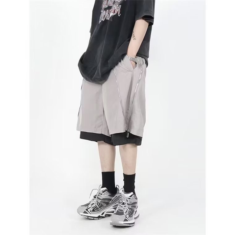 DK019美式机能短裤男夏季设计感假两件拉链冲锋裤,男装牛仔裤,星座218-1（原230）