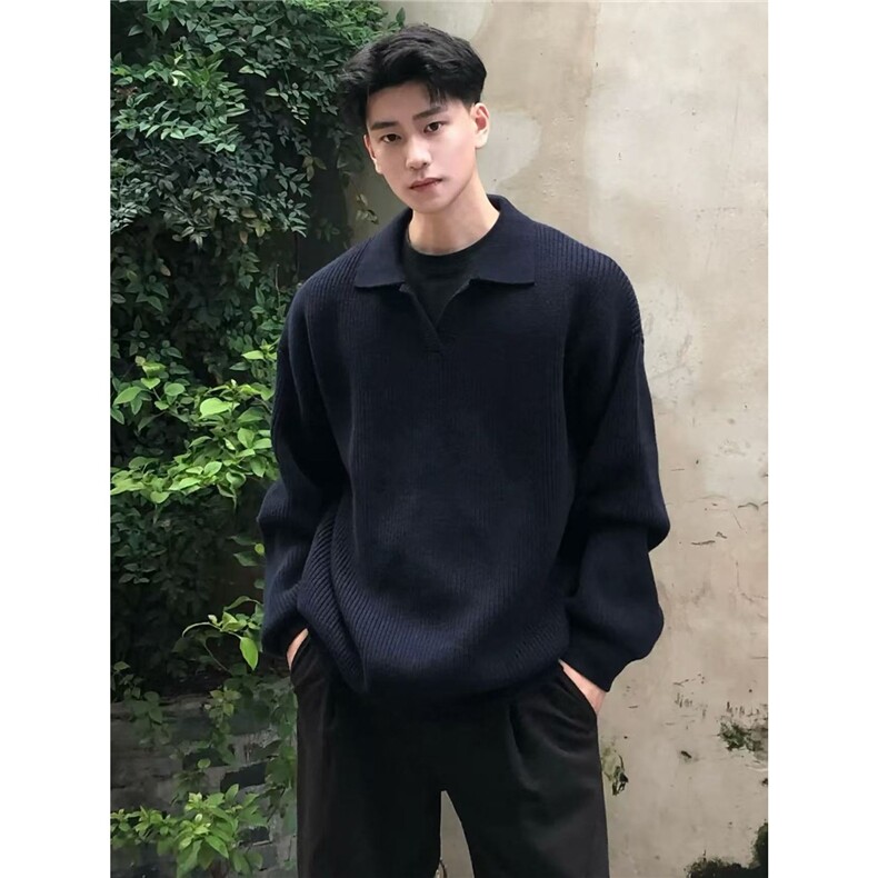 polo领毛衣男秋冬美式复古套头针织衫cleanfit慵懒高级感外套图片