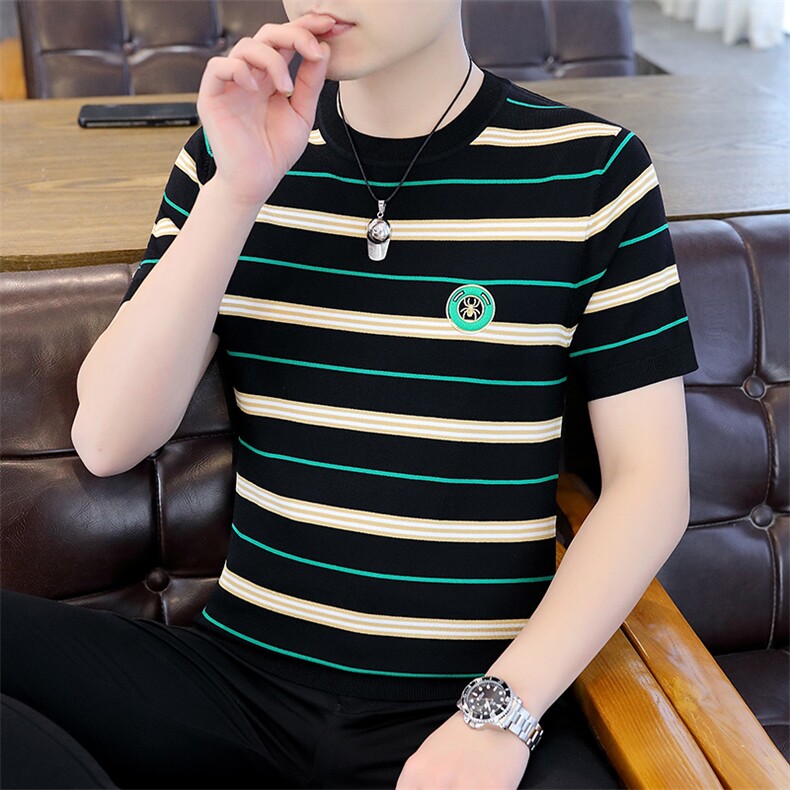 夏季薄款男士圆领短袖t恤时尚休闲2023新款打底衫修身上衣服体恤,男装T恤,电商B212（原钱塘6029）