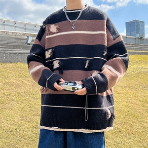 男士条纹休闲圆领保暖毛衣港风潮流青少年上衣MY0156-P40图片