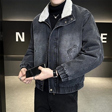 M-3XL9566-P175羊羔毛加绒加厚渐变色牛仔外套男，男装工装外套，电商B321-1