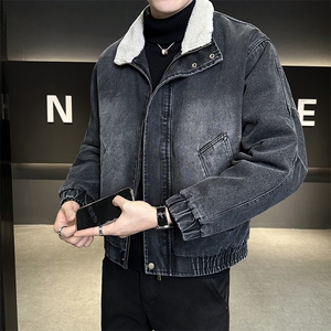 M-3XL 9566-P175 羊羔毛加绒加厚渐变色牛仔外套男图片