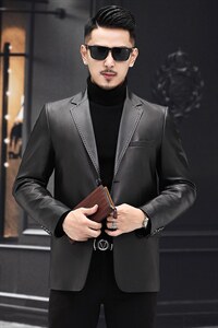 DLSN81987绵羊皮西装修身皮夹克男士外套皮衣男P800图片